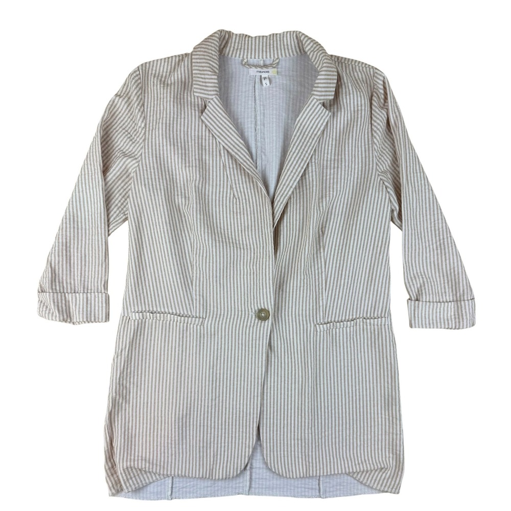 Maurices Small Blazer Coastal Striped Rayon Blend Cuffed Sleeve